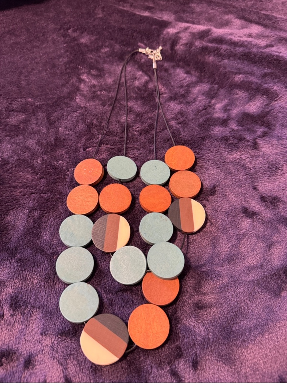 Statement Wooden Circle Necklace in Teal and brown
